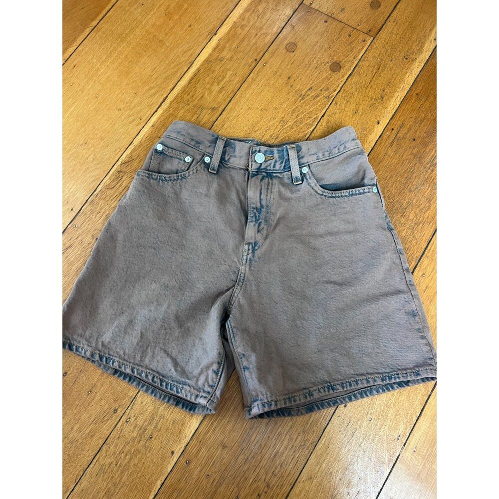 Levi’s Premium High Rise Baggy Shorts Brown Blue Acid Wash Size 26